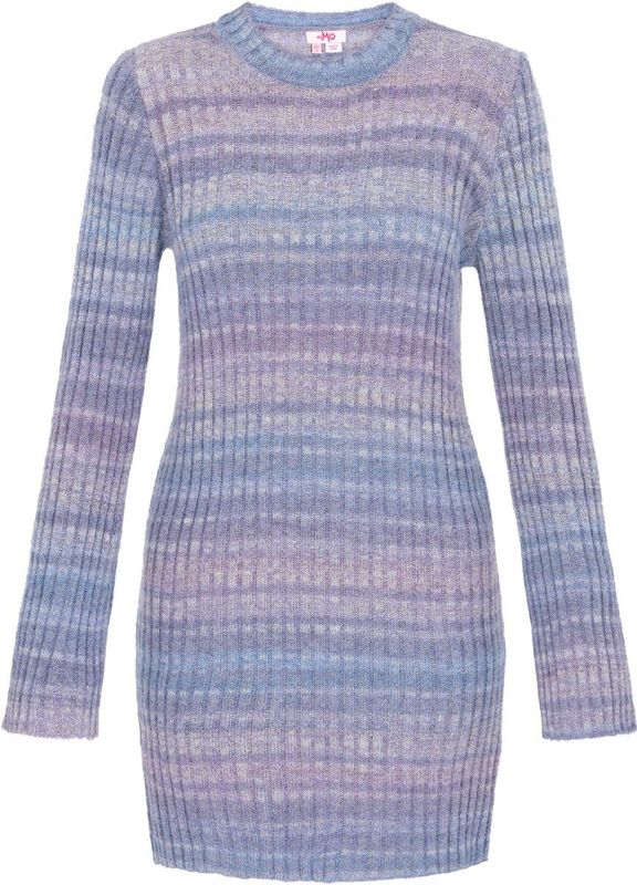 MYMO - Gebreide Jurk - Blauw/Lila - Slanke Pasvorm - Lange Mouw
