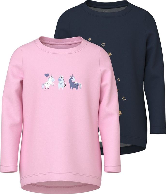 Name It - NMFVIX 2P LS TOP - Shirt met Lange Mouwen - Navy Blazer/ Star Bubbles - Set van 2