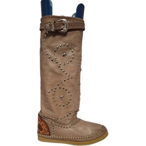 LIR- LEREN LAARS-MOCCASINBOOTS-TERRA/BEIGE-STUDS&GESP-38