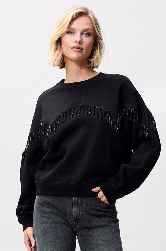 Catwalk Junkie - Beaded Fringed Sweater - Zwart - Sweater