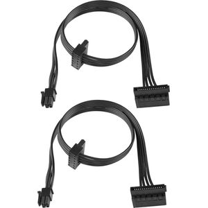 Moederbord ATX Mini 4-Pin naar 2x Rechthoekige 15-Pin SATA Power Splitter Kabel voor HDD SSD Optische Drives - 45cm 2-Pack