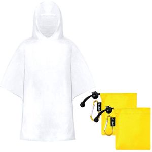 Kinder regenponcho - 2x - pvc - in wit zakje - vanaf 4 jaar - noodponcho met capuchon - one size - transparant