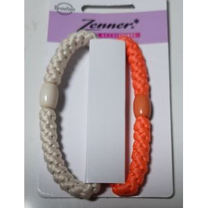 Zenner Braidies - beauty accessoires -2 haarelastieken en armband - haarelastiek - 2x elastiek - voor pols en haar - ecru / beige en roze
