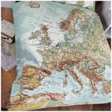 Vintage dekbedovertrek - wereldkaart Europa - Lits jumeaux maat met 2 kussenslopen