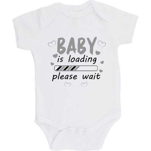 100% katoenen Romper bedrukt met grappige tekst Kado Cadeau Kraamkado Kraamcadeau ""Baby is loading"" 2.0 Unisex Katoen Wit/zwart/grijs Maat 68/74