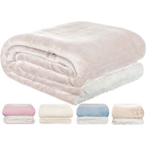 Flanellen knuffeldeken met sherpa-achterkant - 2-kleurig - 150 x 200 cm - lichtgrijs