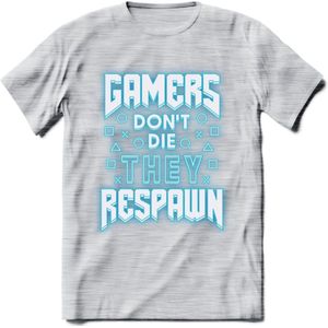 Gamers don't die T-shirt | Neon Blauw | Gaming kleding | Grappig game verjaardag cadeau shirt Heren – Dames – Unisex | - Licht Grijs - Gemaleerd - S