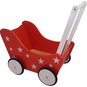 Playwood - Houten Poppenwagen rood met witte sterren