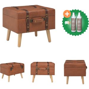 vidaXL Opbergkruk 40 cm kunstleer tan - Hocker - Inclusief Onderhoudsset