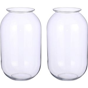 Set van 2x stuks transparante ronde vaas/vazen van glas 19 x 30 cm - Woonaccessoires/woondecoraties - Glazen bloemenvaas - Boeketvaas