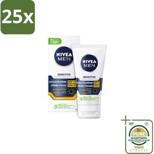 25 x NIVEA MEN - Sensitive - Gezichtscrème met SPF 15 - 75 ml - Grootverpakking - Gevoelige Huid - Gevoelige Mannenhuid - Gezichtscrème - SPF 15 - Alcoholvrije Crème