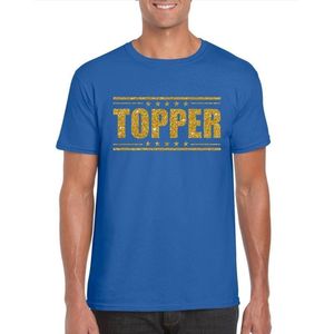 Toppers Blauw Topper shirt in gouden glitter letters heren - Toppers dresscode kleding XL