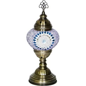 Oosterse lamp - mozaiek tafellamp lichtpaars 30cm - E14 fitting - handgemaakt koper