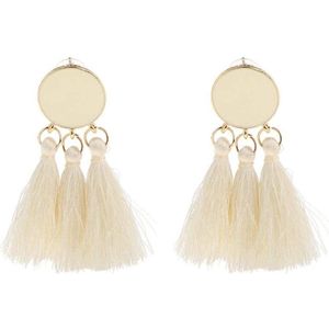 Fako Bijoux® - Oorbellen - Kwast - Cirkel Mini - Wit