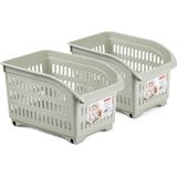 Plasticforte opberg Trolley Container - 2x - beige - L30 x B18 x H19 cm - kunststof