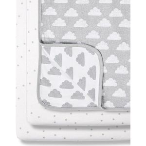 3-delige wiegbeddengoedset 100% jerseykatoen grijze en witte deken wieglakens Cloud Nine
