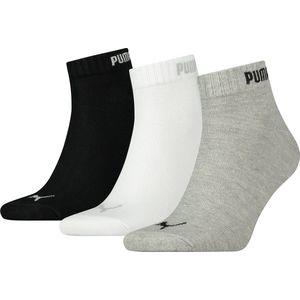 PUMA - unisex - Sokken heren - Maat 39 - 42 cm - ( 3 - paar ) Multipack - Zwart/Witte/Grijs - Sokken mannen - Sportsokken - QUARTER - Korte sokken