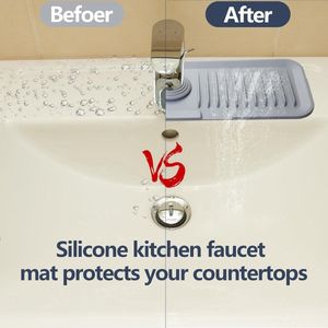 Siliconen afdruipmat, gootsteen en afdruipmat, servies, siliconen afdruipmat, kraan, gootsteenmat voor keuken, badkamer, werkblad, bescherming (2 stuks)