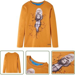 vidaXL Langmouwig - Kinderhemd - Kindershirt met lange mouwen 116 donkerokerkleurig - Jongen - Meisjes - Gorillatop