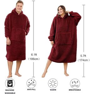 lange comfortabele sherpa-deken sweatshirt Ruige trui pluche warme gezellige deken één maat past iedereen,Unisex oversized draagbare deken hoodie voor vrouwen mannen