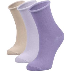 Lavendel 3 Paar Damessokken, BIOLOGISCH Katoen, Zacht, Ademend, Lila - 35/40
