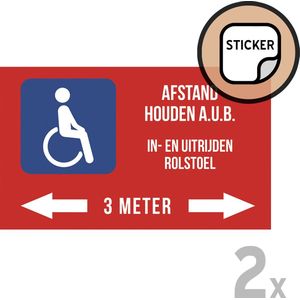 Pictogram/ stickers (2x) | ""Afstand houden a.u.b. - In- en uitrijden rolstoel - 3 meter"" | 25 x 15 cm | Gehandicapt | Invalide | Rolstoelgebruiker | Rolstoel | Invaliditeit | Rol stoel | Sticker | 2 stuks