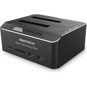 Dual Bay Harde Schijf Docking Station - USB 3.0 Aluminium Dockingstation voor HDD & SSD - Offline Klonen, Ondersteunt SD/TF-Kaart