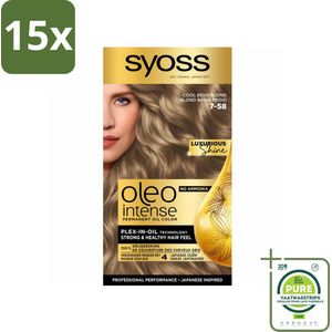 15 x SYOSS - Oleo Intense 7-58 Cool Beige Blond - Haarverf - Zonder Ammoniak - Grijsdekking - Langdurige Kleur - Grootverpakking - Permanente Haarkleuring - Haarkleur - Olie-formule - Ammoniakvrij - Grijsdekking