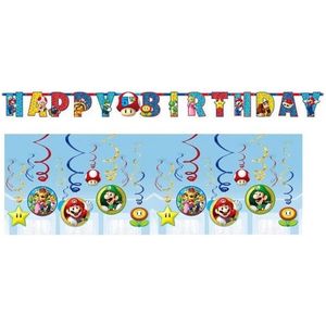 Super Mario - Feestversiering - Kinderfeest - Themafeest - Slingers - Swirlhangers - Versierpakket - Feestpakket.