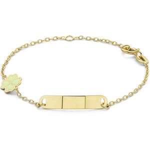 YO&NO - Graveerarmband - Bloem - Groen - plaat - 4 mm - 11 - 13 cm - Goud 585