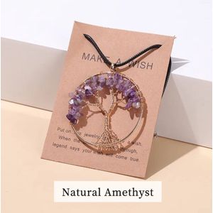 EmmyRovi | Tree of Life | Goud | Ametist | Gemstone | Natuursteen | Ketting | Moederdag Cadeau | Sieraad