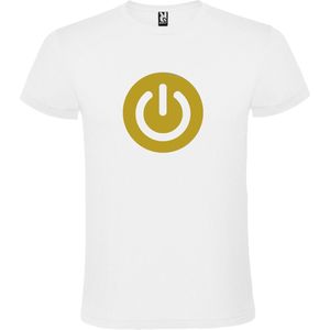 Wit T-shirt ‘Power Button’ Goud Maat M