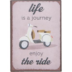 Clayre & Eef Decoratie Magneet 5x7 cm Paars Ijzer Rechthoek Life Journey Ride Koelkast Magneet