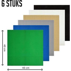 Grote bouwplaten 50x50 noppen - geschikt voor LEGO - 6 Stuks – 40x40 CM - Bouwplaat/Grondplaat groot - Classic Voordeelpakket - Groen, Blauw, Grijs, Licht bruin - Gras, Water, Steen, Zand, Sneeuw, Ruimte