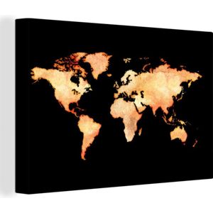 Canvas Wereldkaart - 60x40 - Wanddecoratie Wereldkaart - Waterverf - Zwart