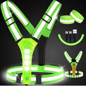 Hardloopvest Met Verlichting - Veiligheidsvest LED Reflectorband - Oplaadbaar USB-Lampje - Jogging Reflecterend Vest - Verstelbaar Looplicht - Voor Volwassenen En Kinderen Hondenuitlaatservice - Kleur: Groen - Roze - Zwart