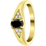 Lucardi Dames vintage ring met zwarte zirkonia – Maat 63 – 20mm - Ring - Cadeau - Moederdag - Staal goldplated - Goudkleurig