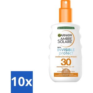 Garnier - Ambre Solaire - Invisible Protect Refresh - Transparante Bronze Zonnebrandspray - SPF 30 - 200 ml - Bulkverpakking - 10 stuks