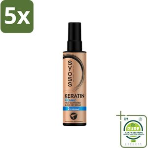 5 x Syoss - Keratin & Volume - Heatprotection Spray - Dubbele Bescherming - 200 ml - Grootverpakking - Hittebescherming Haar - Volume Spray - Haarverzorging - Föhnen - Hitte Styling