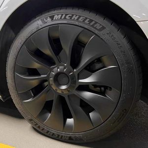 Tesla Model 3 wielafdekking, 45,7 cm (18 inch), matzwart, ondersteunend logo, verbeterd bereik (4-delig), Uberturbine Still 2017-2023, model 3 Aero wieldop