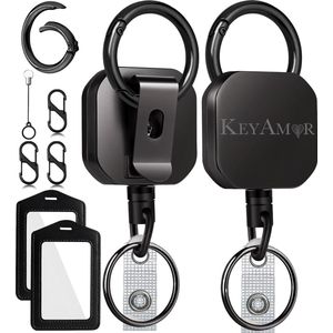 2 Stuks Dyneema Koord Uittrekbare Sleutelhangers met Karabijnhaken en Badgehouders - Trekkoord Skipashouder voor Dames/Heren - Skipas Badge/Sleutels - Broekclip Pashouder/Kaarthouder Sleutelkoord - Keycord\Keykoord Afrolmechanisme - Clip ID Houder