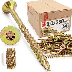 LUN FIX - Houtschroef conisch frezen 08x280 - voor het bevestigen van houten constructies - 50 stuks