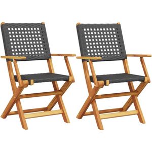 vidaXL Tuinstoelen 2 st zwart acaciahout & rattan Tuinstoel - Acacia Hout - Outdoor Meubilair - Lounge Stoel - Klapstoel
