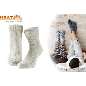 Heat Essentials - Antislip Sokken - Grijs - 39/42 - Wollen Sokken Heren - Huissokken Dames - Noorse Sokken - Unisex