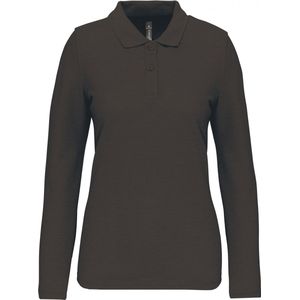 Polo Dames XL WK. Designed To Work Kraag met knopen Lange mouw Dark Grey 65% Polyester, 35% Katoen