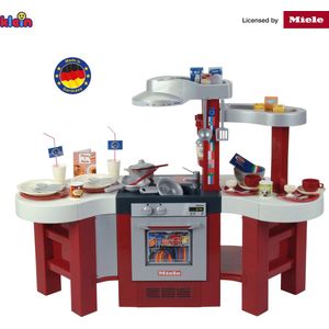 Klein Toys Miele Gourmet International keuken - 120x95x43 cm - kookplaat, oven vaatwasser, spoelbak, levensmiddelen, kook- en eetgerei - incl. geluidseffecten - rood grijs