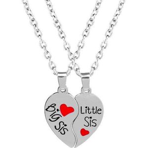 Lumici® | Big Sister Little Sister Ketting - Zussen Ketting - Zusje - Zus - Familie - Big - Lil - Sis - Zusjes - Vriendschap - 4Ever - Love - 2 In 1 - Cadeau Voor Vrouwen - Moederdag Cadeau - Valentijn - Liefde - Verrassing - Zilver