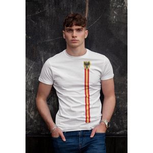 Deventer Stadsdesign T-shirt met rood-gele verticale strepen en stadswapen – Supporters & Locals Edition - Wit Maat XXL