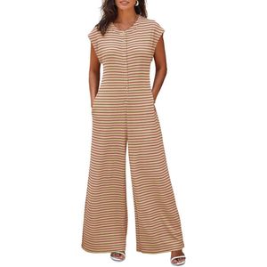 Gestreepte dames jumpsuit met wijde pijpen en korte mouwen - Zomeroutfit