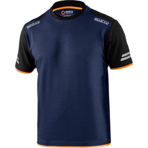 Sparco TECH T-Shirt - Stijlvol en veilig - Marineblauw/Oranje - Maat L